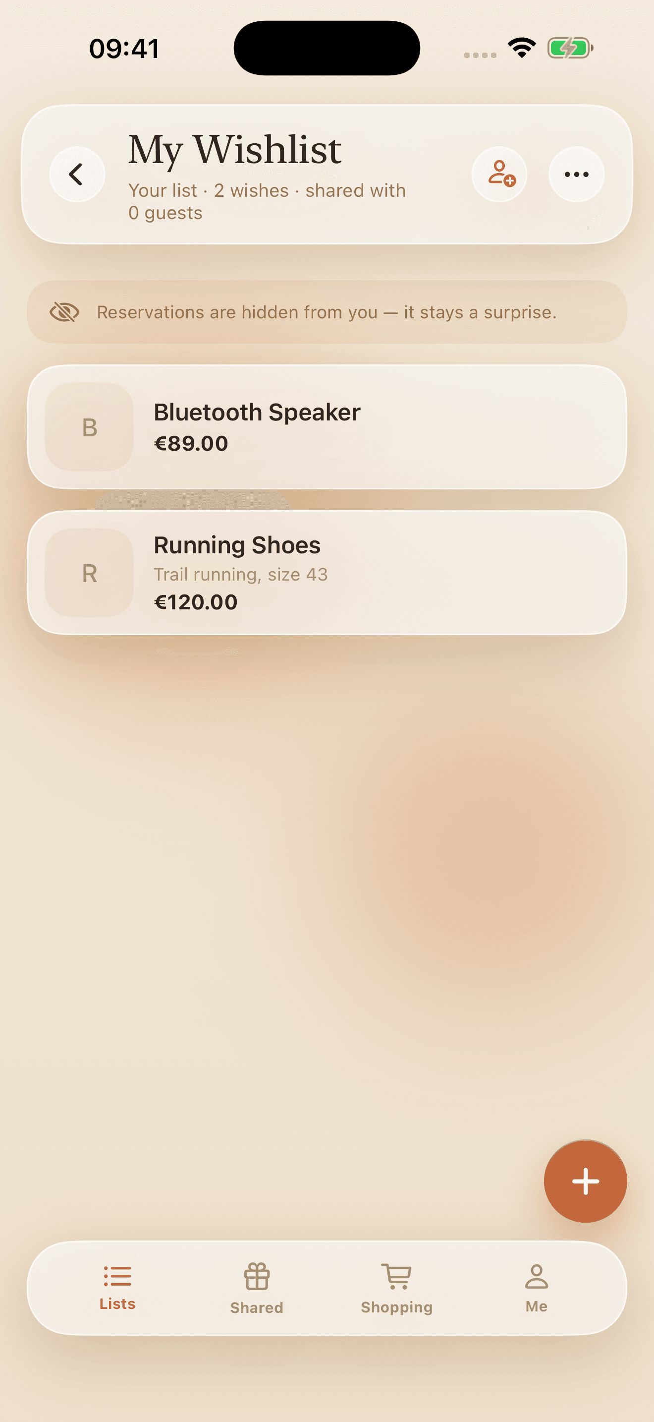 Header of your own list, shared with guests